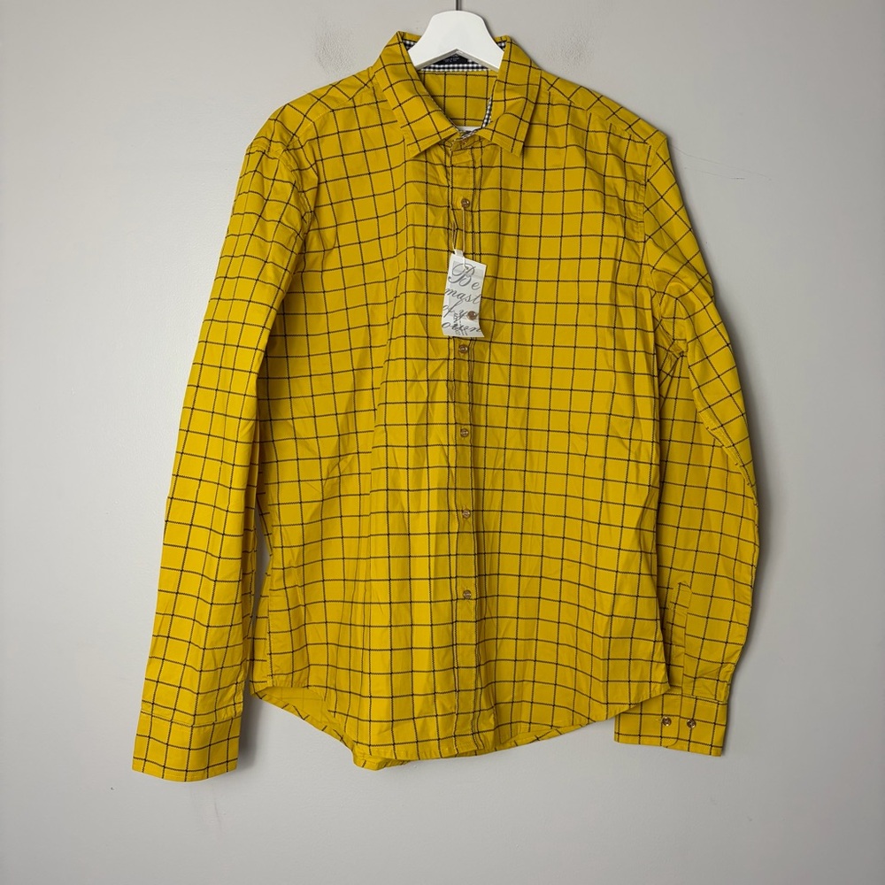 NWT Coofandy Yellow Checked Button Down Woody Costume Piece Men's‎ Large